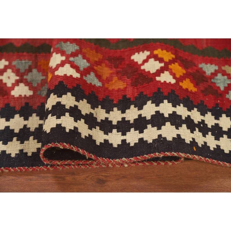 Kilim Qashqai Persian Vintage Rug Flatweave Orange Wool Carpet - 5'4" x 7'11"