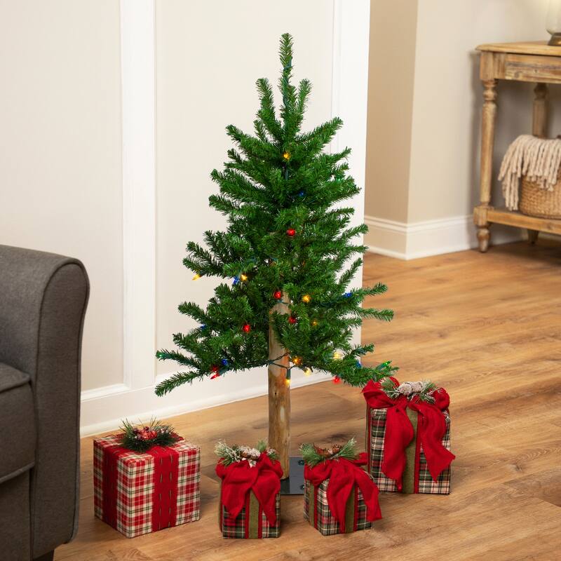 Pre-Lit Medium Alpine Artificial Christmas Tree - 3' - Multi Lights - 3 Foot