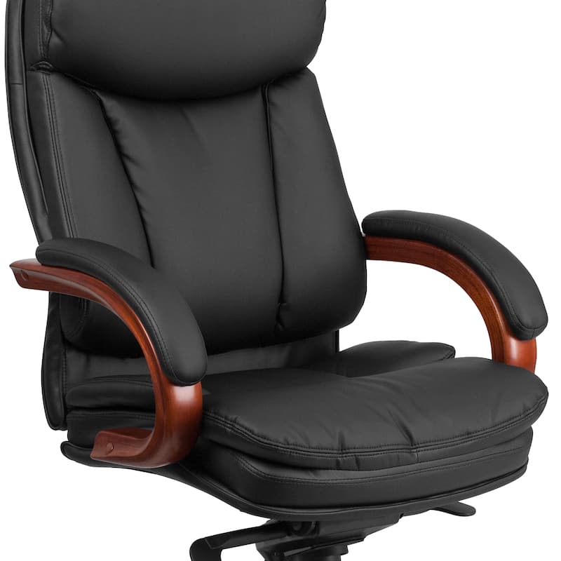 High Back LeatherSoft Chair w/Synchro-Tilt Mechanism, Mahogany Wood Base