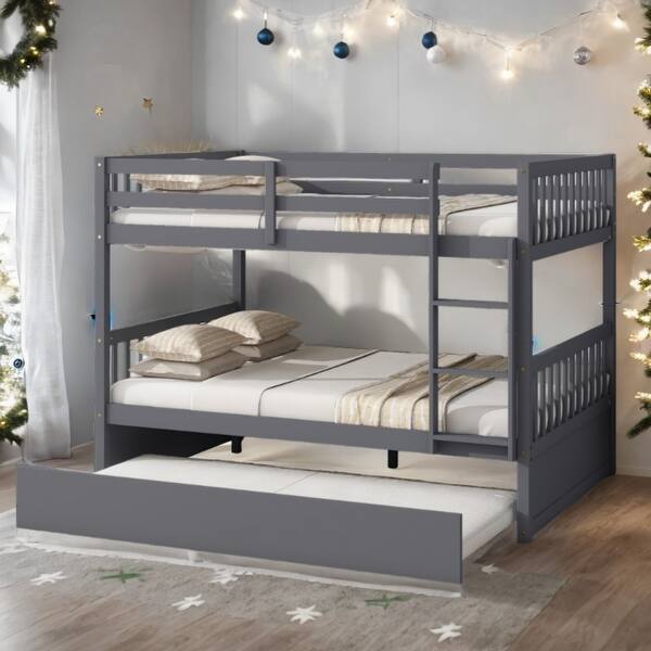 slide 2 of 12, Dark Grey Full over Full Bunk Beds with Twin Size Trundle, Convertible to 2 Beds for Bedroom