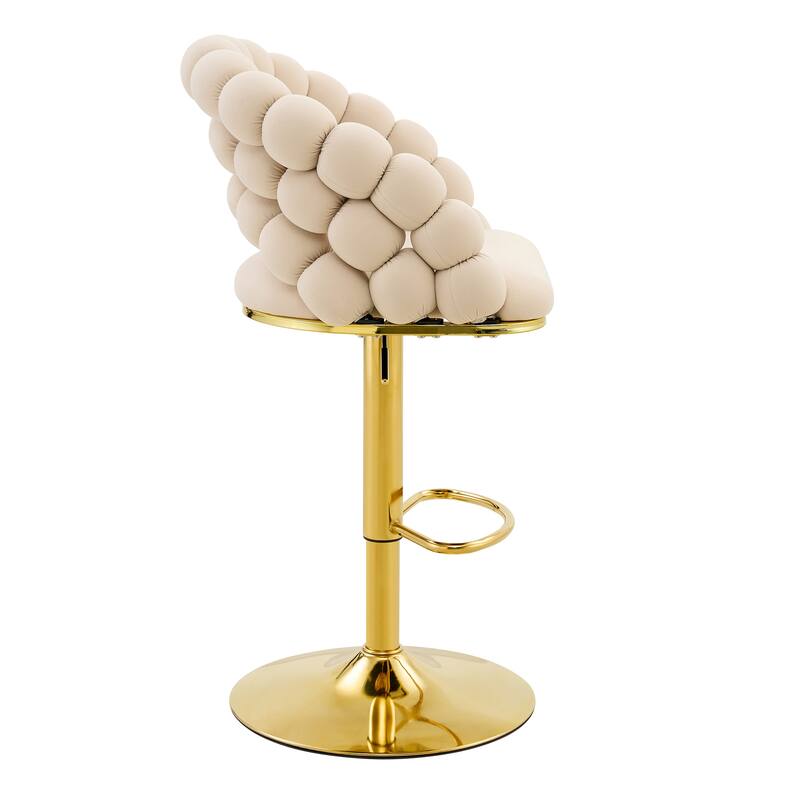 Set of 2 Puffy Bubble Chair Ball Chain Chair Velvet Bar Stools with Gold Legs, Modern Tufted Adjustable Bar Chairs