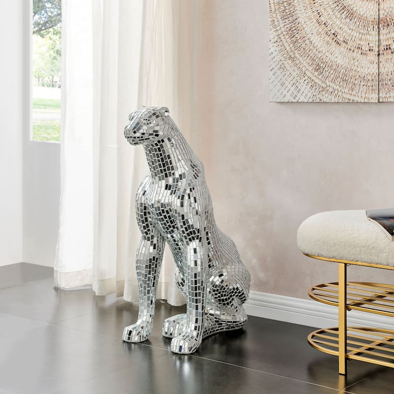 Sitting Panther Resin Sculpture - N/A