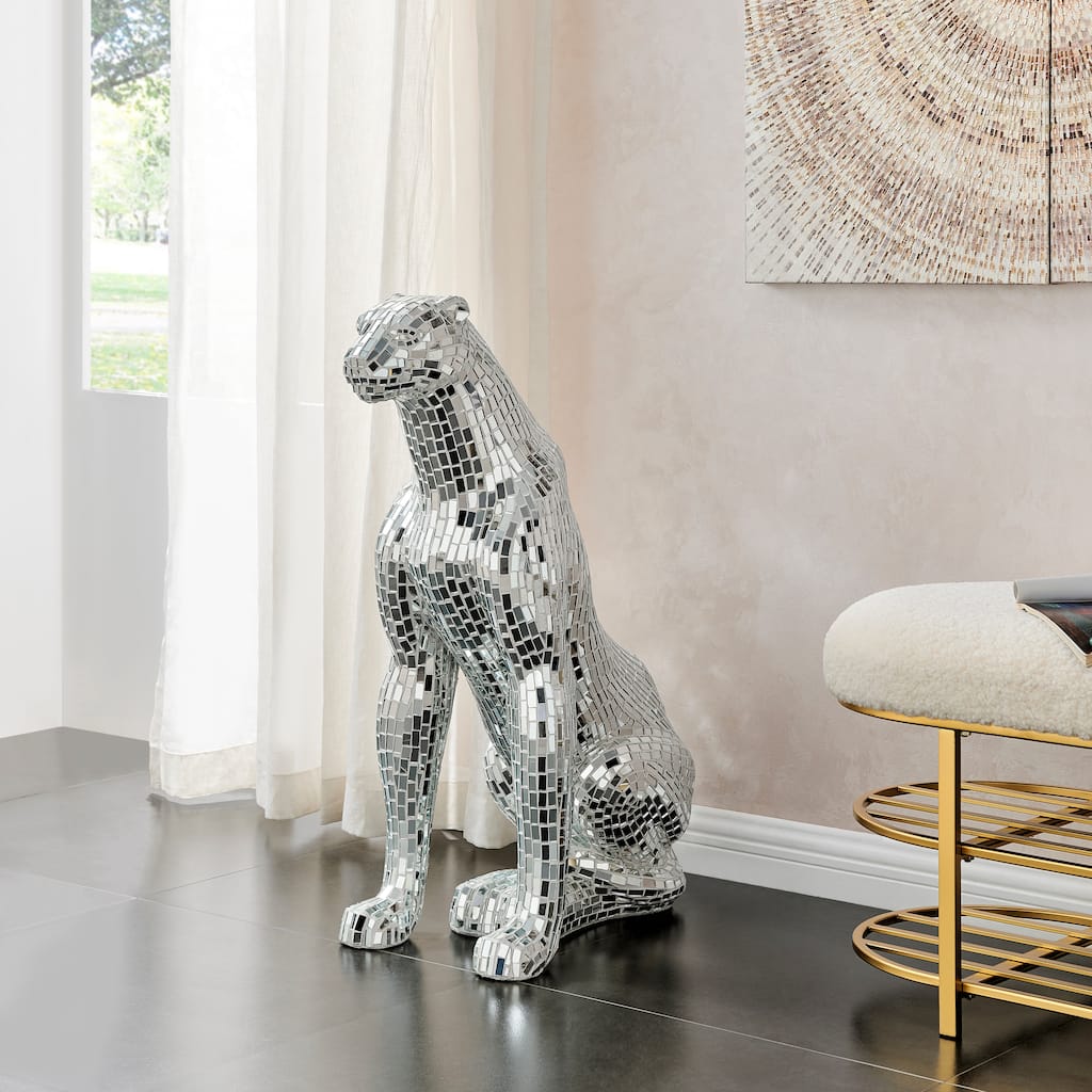 Sitting Panther Resin Sculpture - N/A