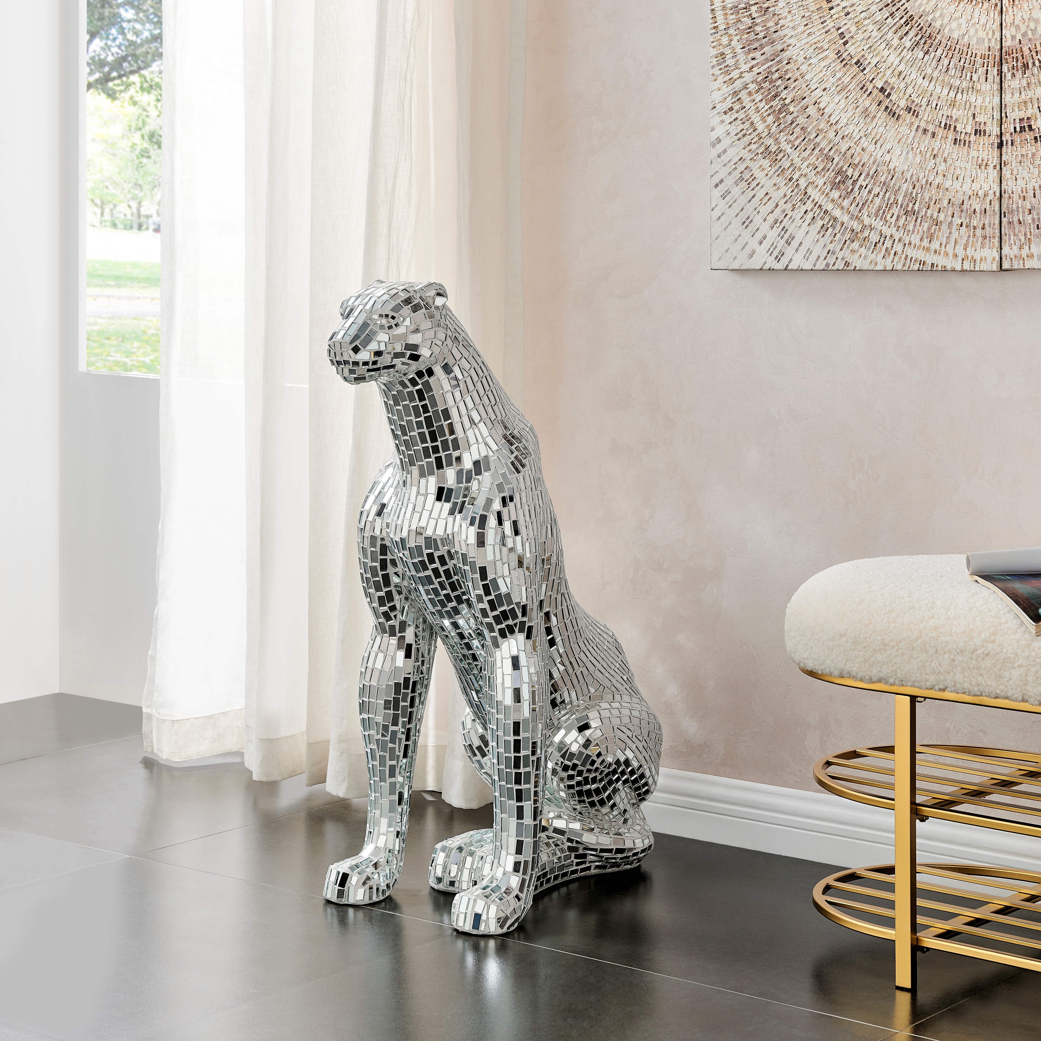 Sitting Panther Resin Sculpture - N/A