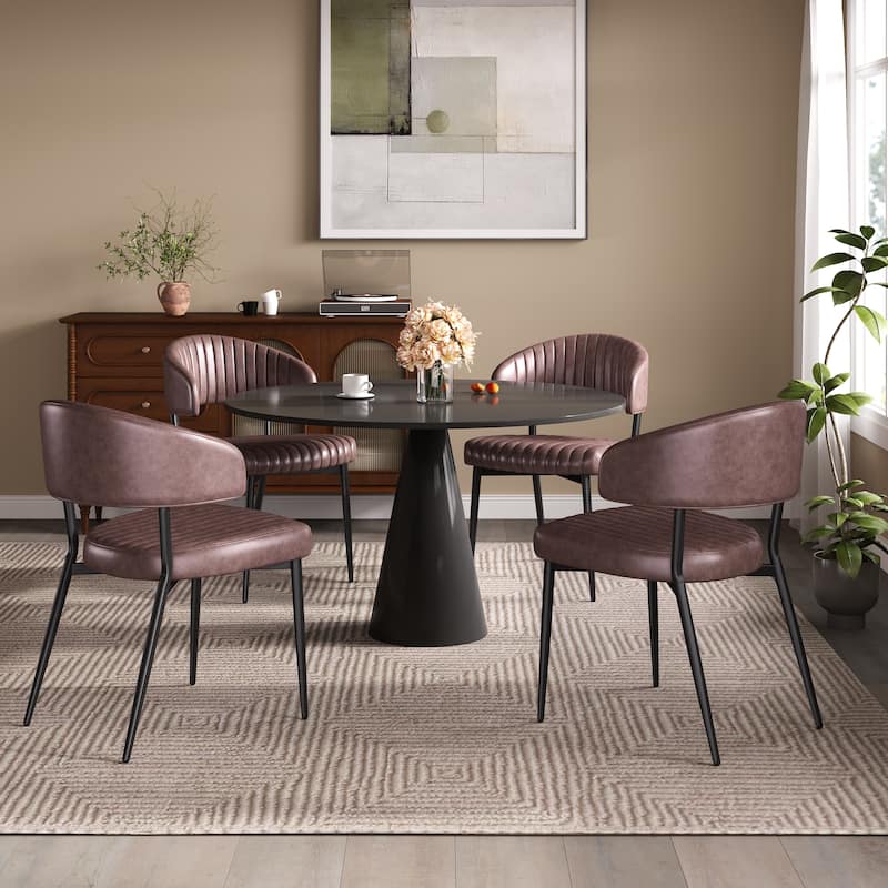 Christopher Knight Home - Curved Back Faux Leather Upholstered Dining Chair - Brown+Black - 4-Piece