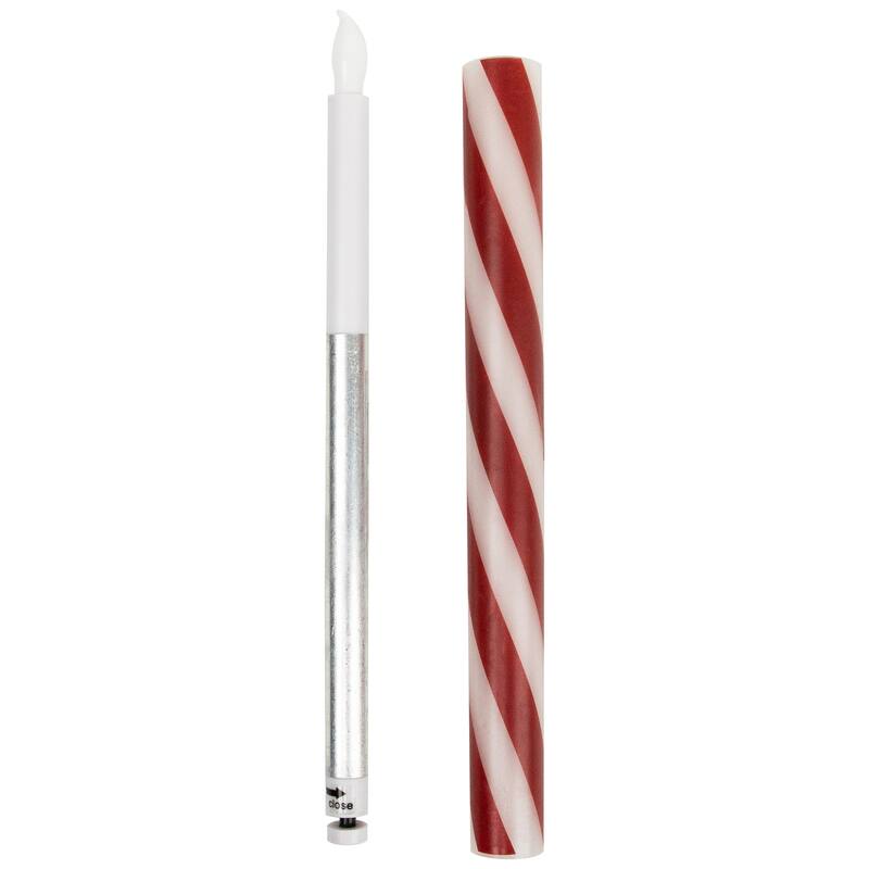 Flickering Candy Cane Striped Flameless Tapered Christmas Candles - 9.5" - Red and White - Set of 4