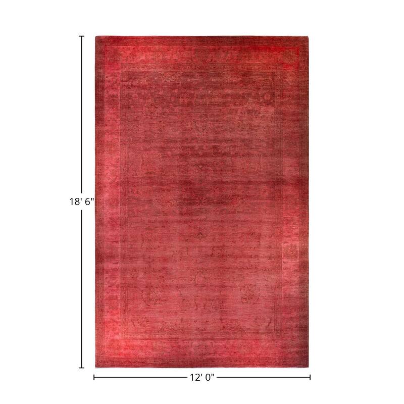 Overton Hand Knotted Wool Vintage Inspired Modern Contemporary Overdyed Pink Area Rug - 12' 0" x 18' 6"
