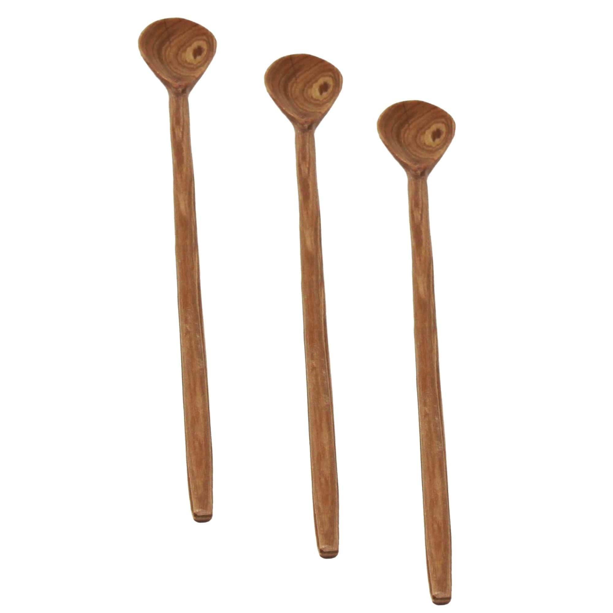Hand-carved Olive Wood Long Handled Appetizer Spoons, Set of 3 (Kenya)