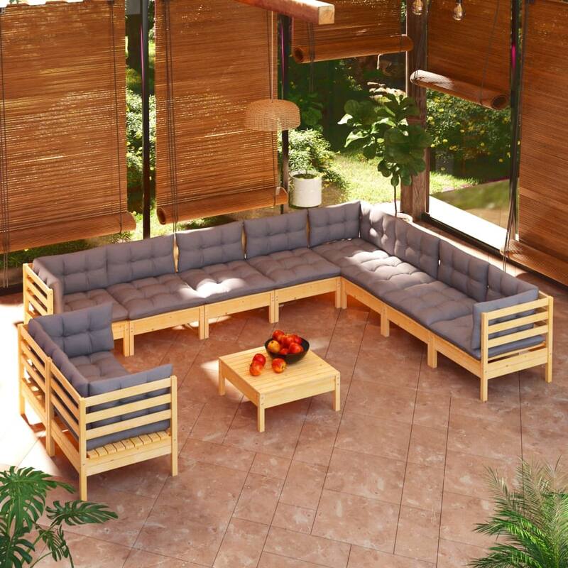 vidaXL Solid Pinewood Patio Lounge Set 11 Piece with Cushions Multi Colors