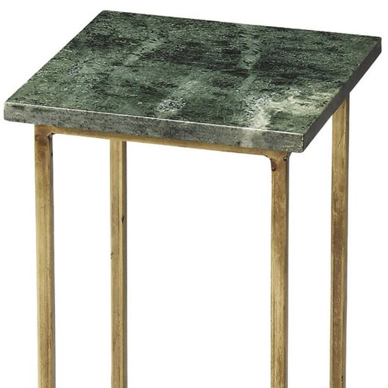 HomeRoots 21" Green and Gold Marble Drink Size Square End Table - 9.50 in. x 20.50 in. x 9.50 in.