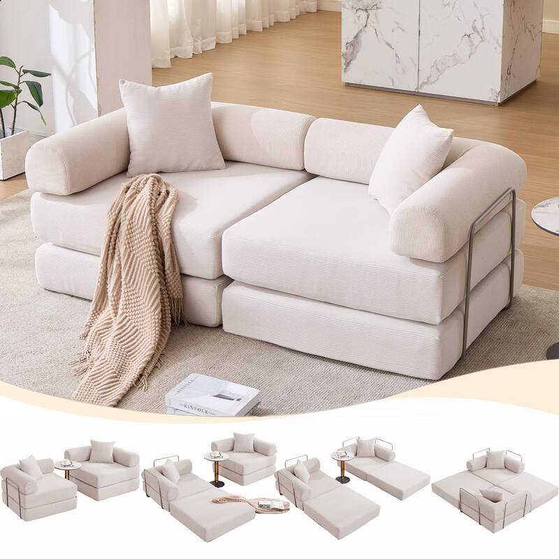 Modular Couch Sofa Bed, Convertible Design with Removable Armrests,Folding Mattress Couch for Small Spaces ,No Assembly