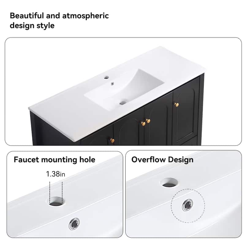 48" Bathroom Vanity with Ceramic Sink Combo, Abundant Storage Cabinet