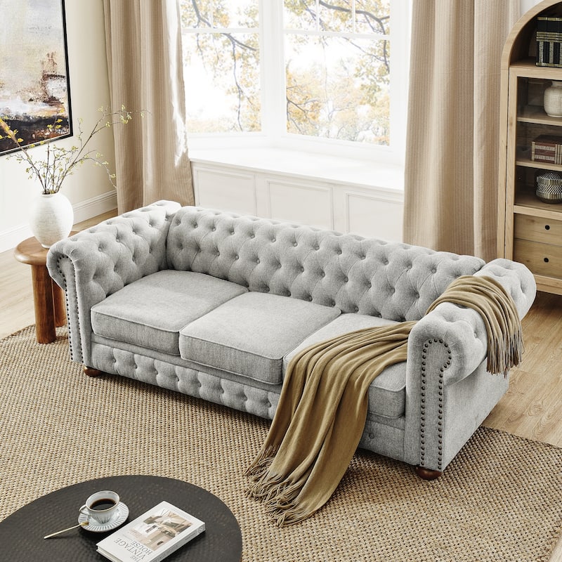 Chesterfield Sofa Tufted Upholstered PU 3-Seater Sofa