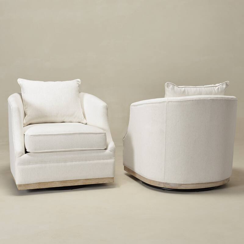 KINWELL 31" Wide Linen Fabric Upholstered Swivel Barrel Accent Chair