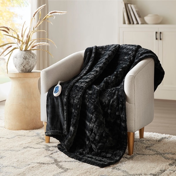 slide 2 of 13, Beautyrest Marselle Oversized Faux Fur Heated Throw Black Texture