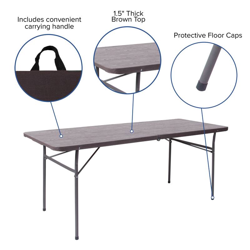 30"W x 72"L Bi-Fold Plastic Banquet and Event Folding Table with Carrying Handle - 72"D x 30"W x 29"H