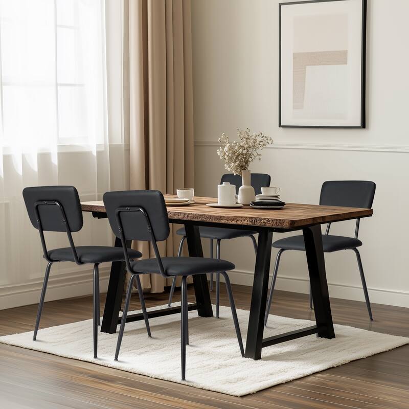 Black Iron Frame Padded Dining Chairs Set of 4 Modern Minimalist - 15.7 x 19.6 x 33.4 in