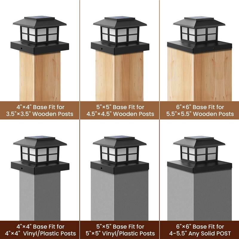 FKHouse Solar Warm White 4x4 5x5 6x6 Fence Deck Post Lights, Waterproof, Black