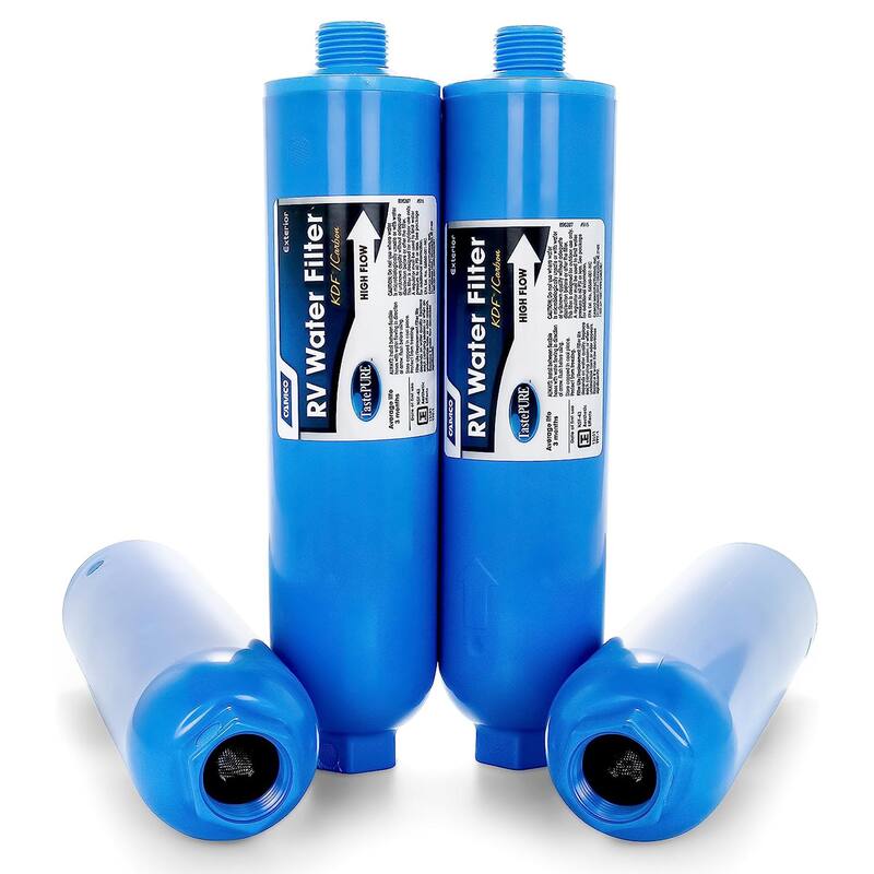 Camco TastePURE 20 Micron Camper RV Water Filter w/GAC & KDF Filtration (4-Pack) - 0.01