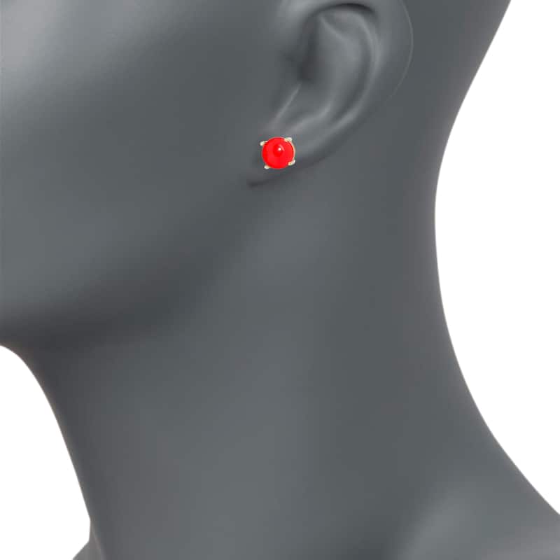 18K Yellow Over Sterling Silver 8mm Round Genuine Gemstone Stud Earrings