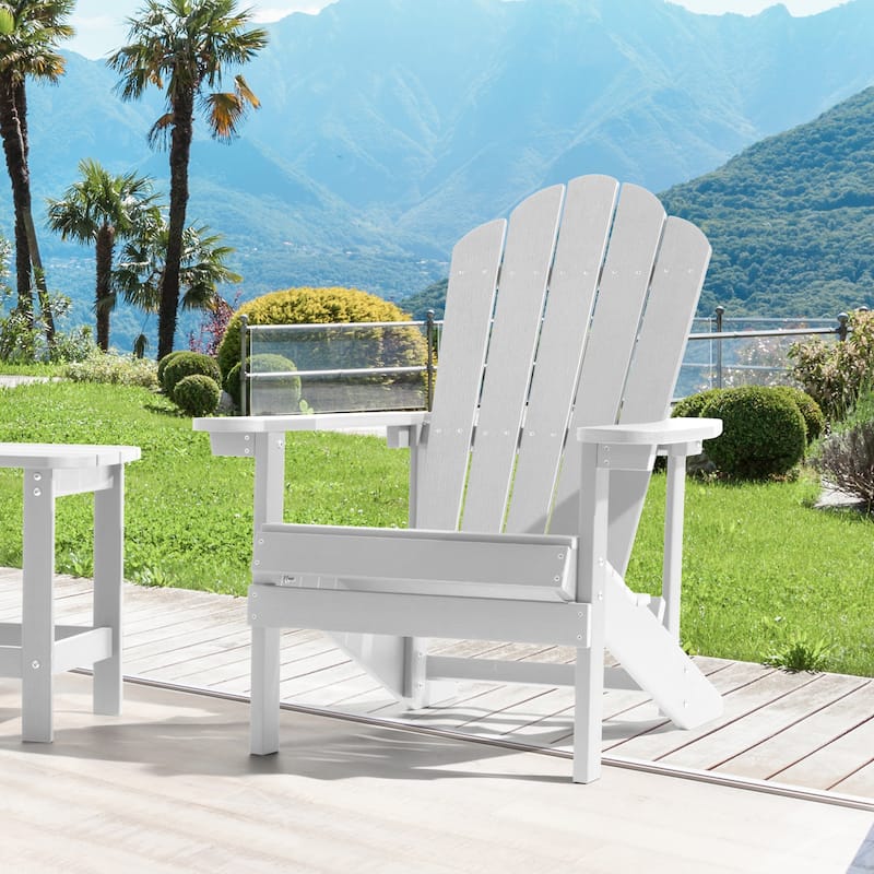 BONOSUKI Outdoor Adirondack Chair,HIPS Wooden-Like Finish Single Chair - White