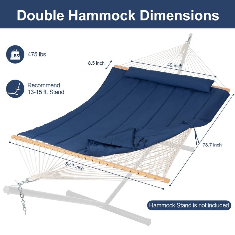 Outdoor Rope Hammock with Polyester Pad, 475 lbs Capacity