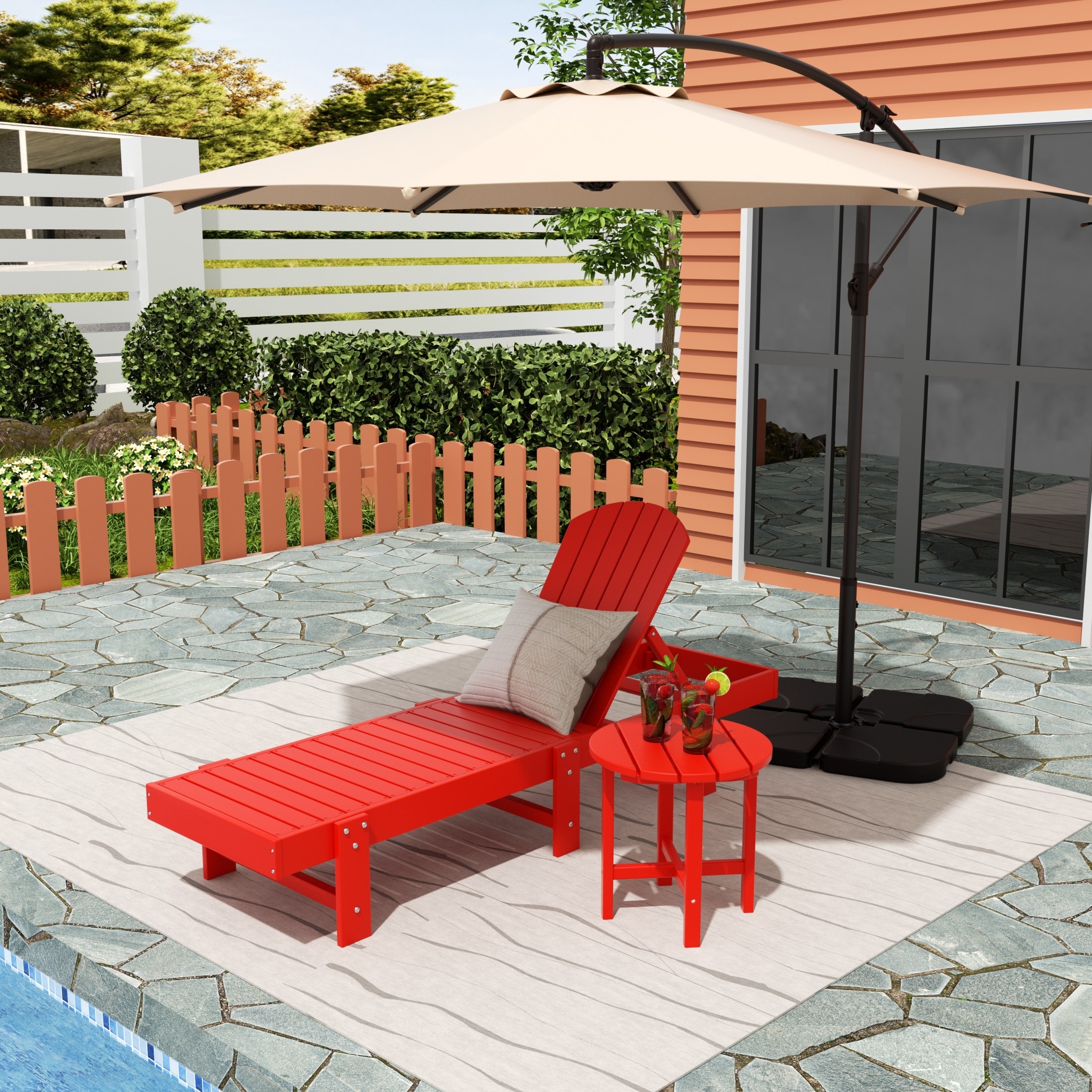 Altura Poly Eco-Friendly All Weather Reclining Chaise Lounge with Arms & Side Table (2 Piece Set)