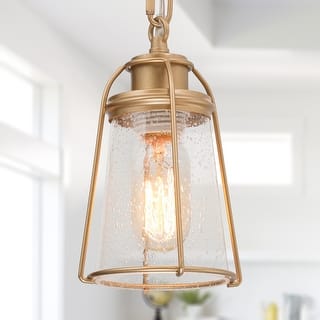 Mini Modern Coastal Brass/ Bronze Lantern Pendant LED Dimmable Kitchen Island Lighting with Glass - 5 inches