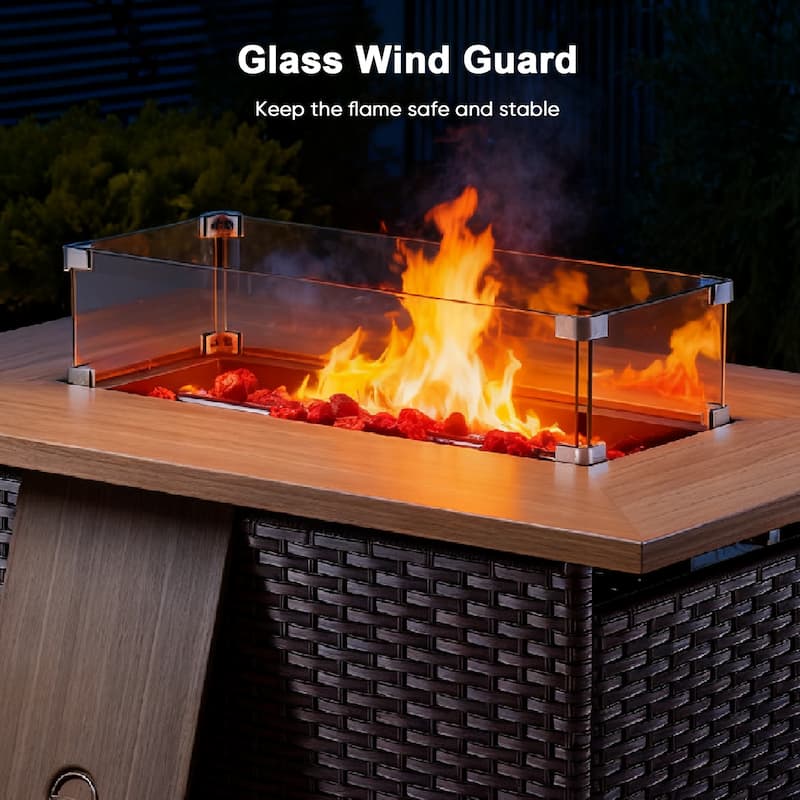 Meyreso Wicker Outdoor Patio Fire Pit Set with Swivel Gliders and Olefin Cushions