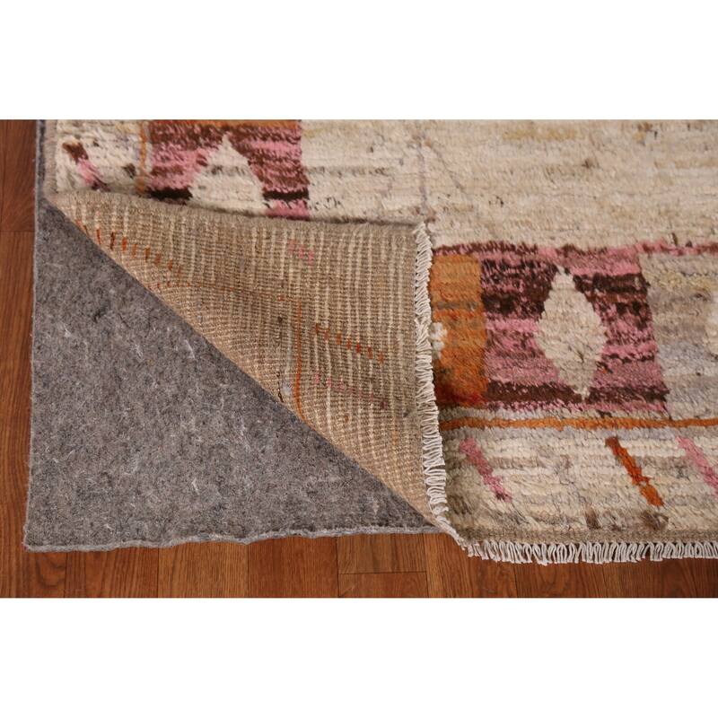 Geometric Beige Moroccan Oriental Area Rug Handmade Tribal Wool Carpet - 6'11" x 9'9"