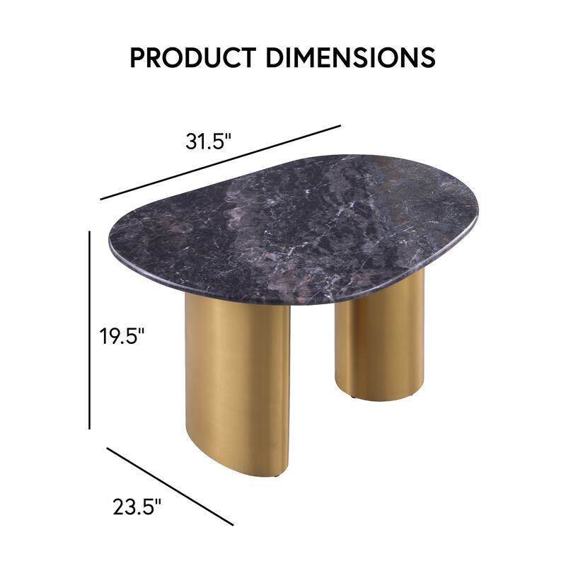 Furniture of America Luvien Modern Grey Sintered Stone Top End Table with Gold Legs