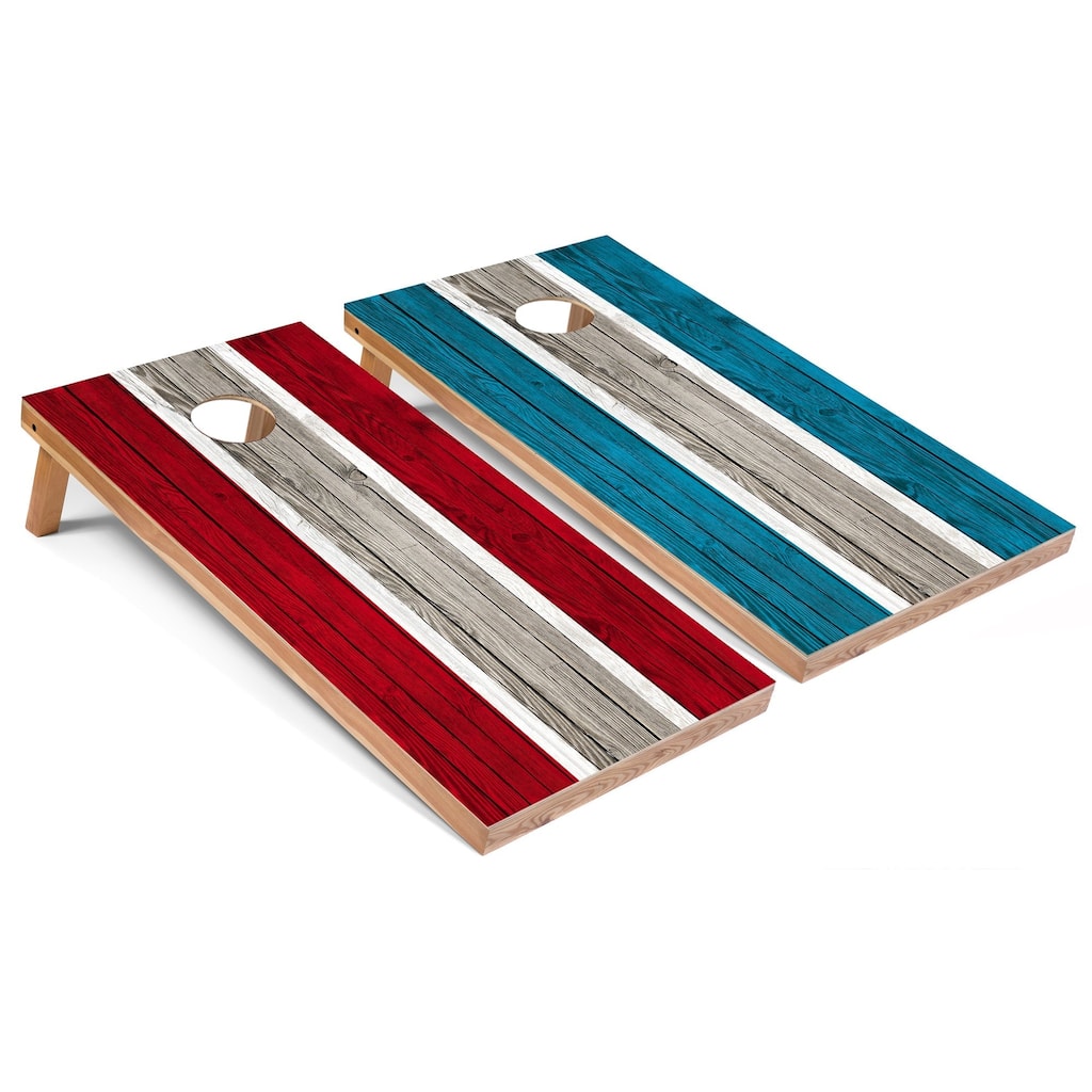 Red and Turquoise Striped Cornhole Boards with Case & Lights