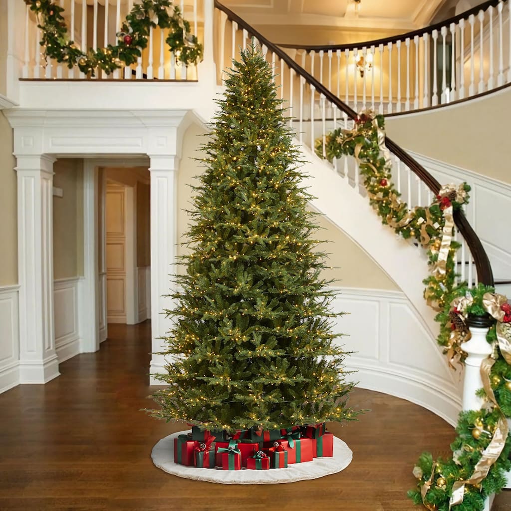 Glitzhome 11ft Pre-Lit Realistic Green Full Fir Artificial Christmas Tree with 3200 Lights & Foot Pedal