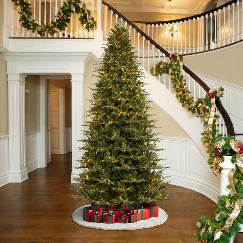 Glitzhome 7.5ft/9ft/11ft Pre-Lit Green Full Fir Artificial Christmas Tree with 1800/2450/3200 LEDs Simple Setup