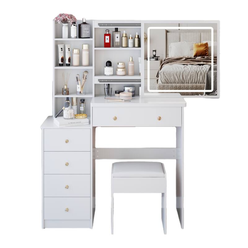 37" Full-Size Vanity Set with LED Mirror, Adjustable Light & Mirror
