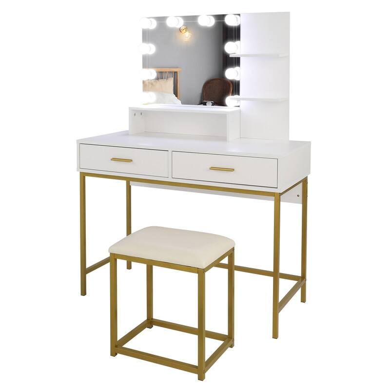 Large Vanity Set, Dressing Table Dresser Desk for Women, Girls, Bedroom (White, Black)