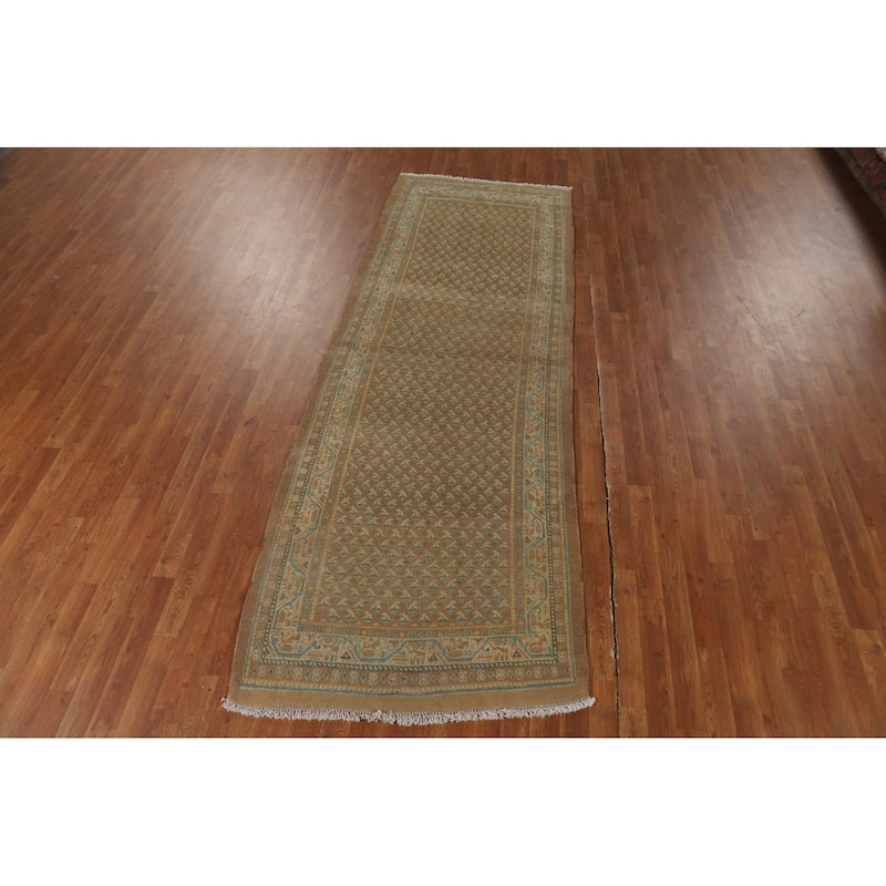 Brown Rust Botemir Persian Vintage Runner Rug Hand-Knotted Wool Carpet - 3'5"x 9'11"