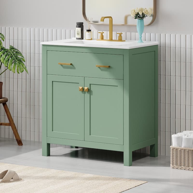 30 inch MDF Freestanding Bathroom Vanity Set with Integrated Ceramic Sink - Green