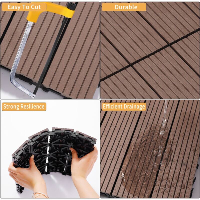 11.8" x 11.8" square wood-plastic composite deck tiles