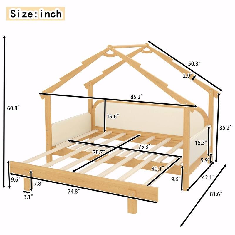 Twin Size Wooden Treehouse Bed with Soft Cushion Rails