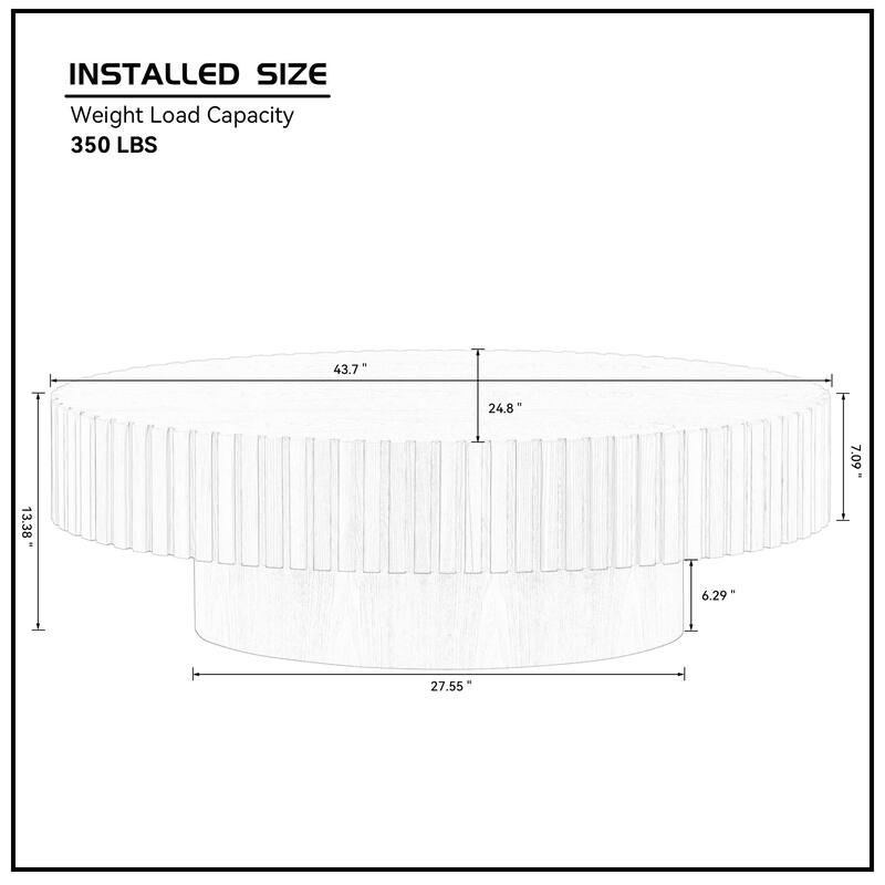 Modern Handcraft Drum Coffee Table Ellipse Coffee Table for Living Room,Oval Small Coffee Table with Sturdy Pedestal