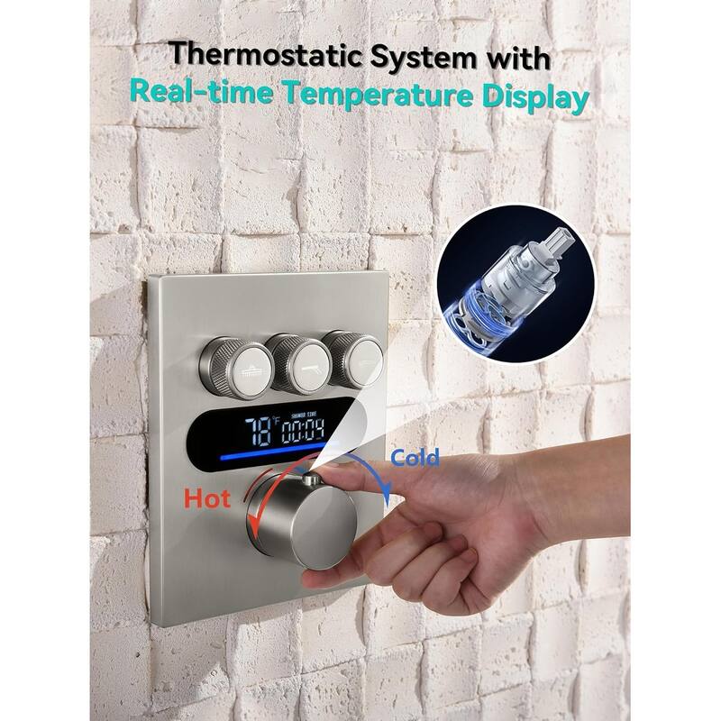 Lefton Shower System in Fahrenheit Display, 10” Overhead Shower Head with Handheld Spray Showerhead and Bathtub Faucet, SSWM2502