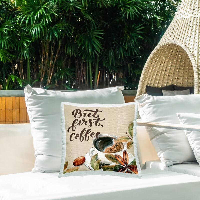 Stupell Rustic But First Coffee Printed Outdoor Throw Pillow Design by Kim Allen