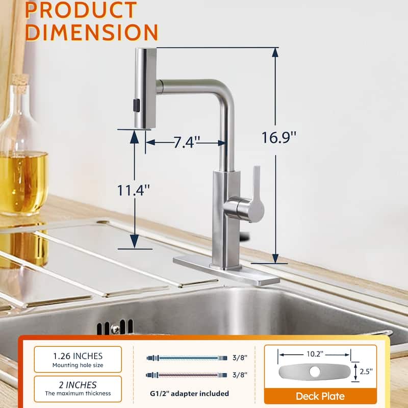 WOWOW Single Handle Pull Out Sprayer Kitchen Faucet with 3-Mode Advanced Spray