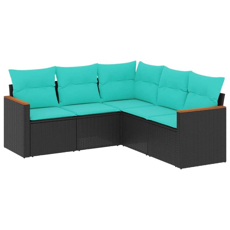 vidaXL 6 Piece Patio Sofa Set with Cushions Black Poly Rattan