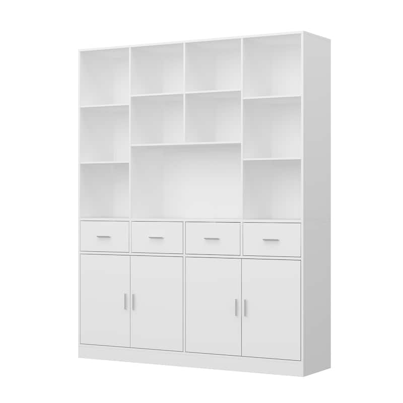 Bookshelf Bookcase with 4 Doors,4 Drawers & Storage Shelve,Black - 78.7"H
