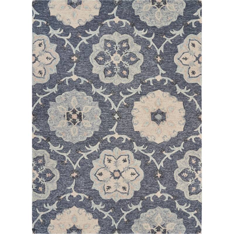 Sevita Traditional Floral Garden Wool Area Rug - 5' x 7' - Dark Gray/Blue