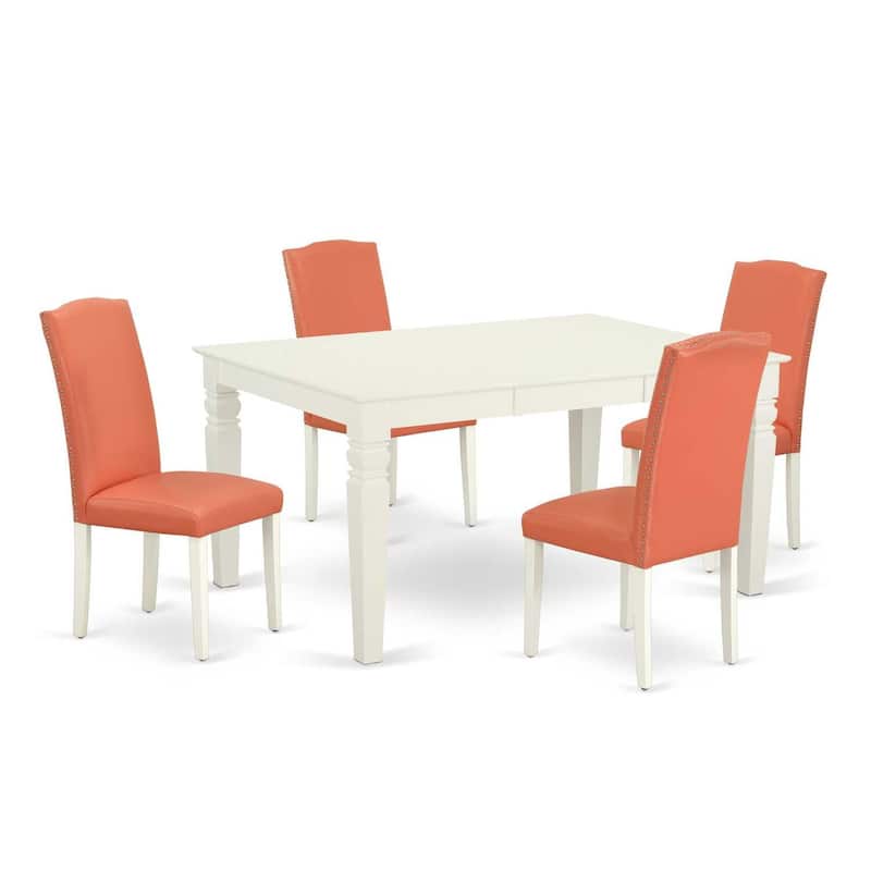Kitchen Table Set 5 Piece Rectangle Table w/ Chairs - 42/60 Inch Dining Set Linen White Legs Pink Flamingo