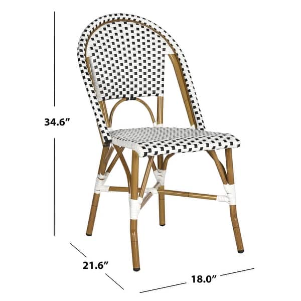dimension image slide 1 of 2, SAFAVIEH Salcha Indoor-Outdoor Black/ White Stacking Side Chair (Set of 2)