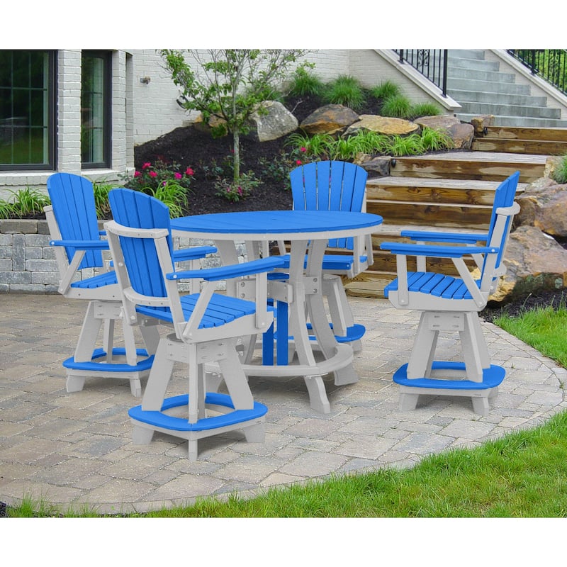 OS Home and Office Five Piece Round Counter Height Dining Set in Blue on a White Base